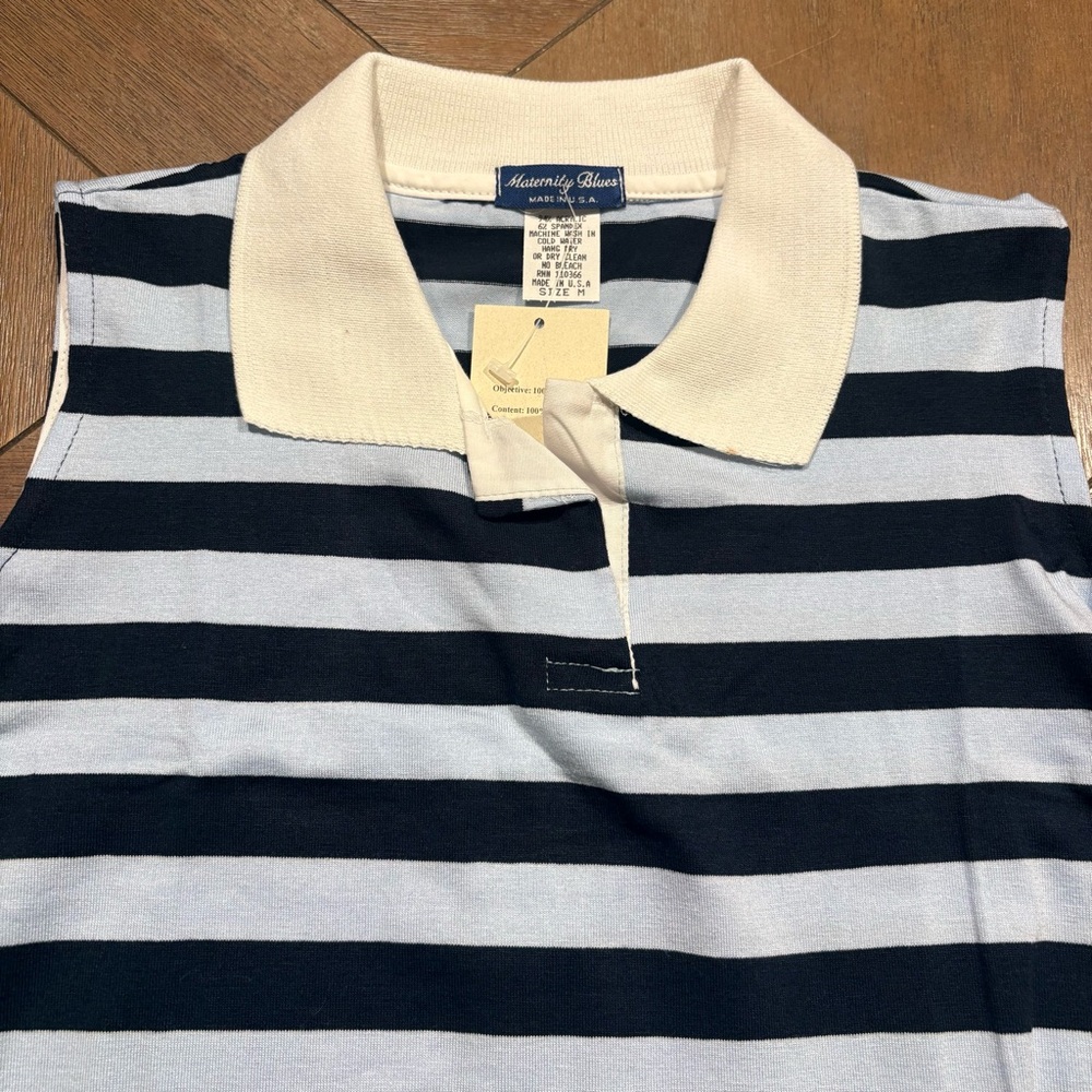 NWT vintage "Maternity Blues" navy blue and white striped, sleeveless polo shirt - Picture 2 of 3